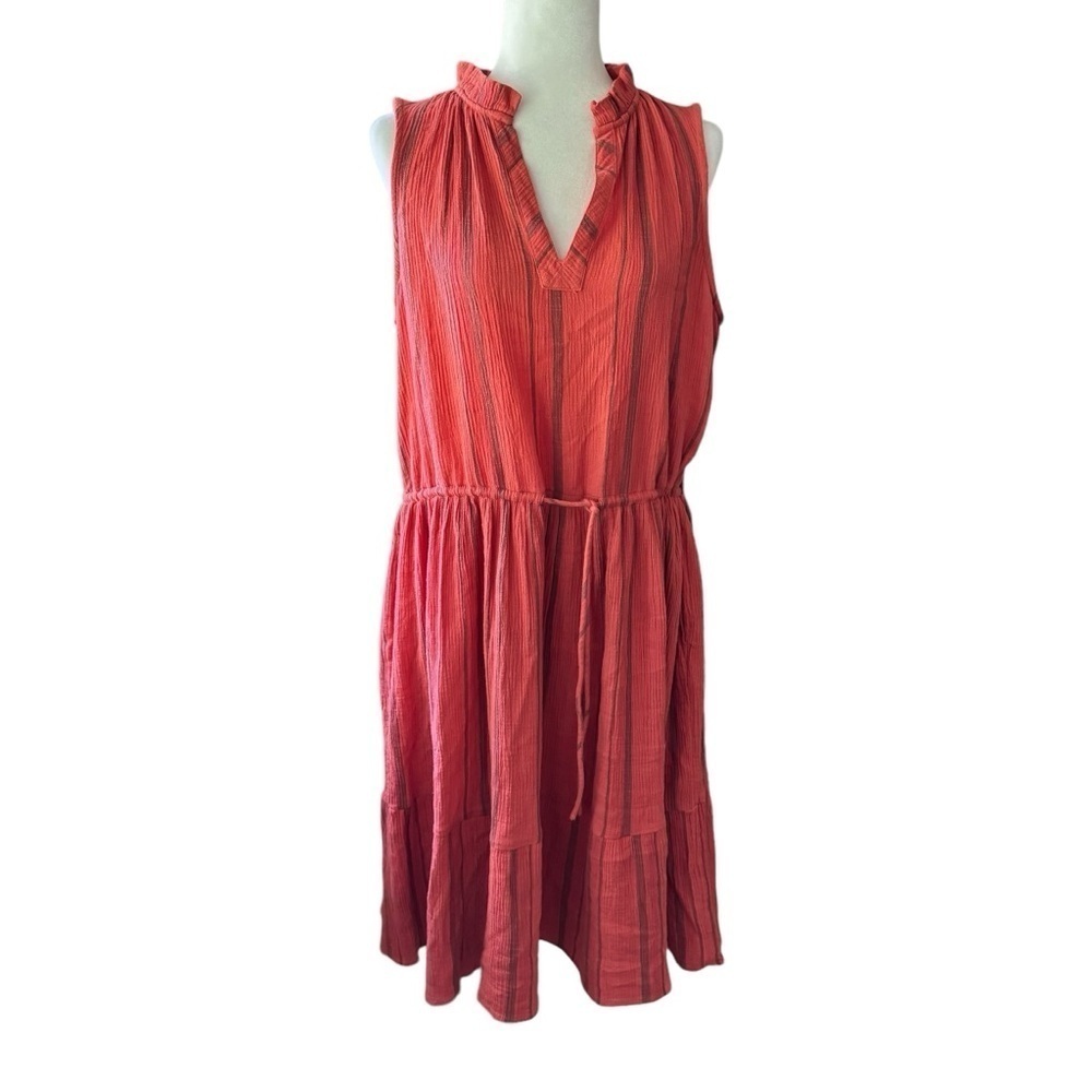 Sundance Orange Stripe Tie Waist Sleeveless Dress Size Medium